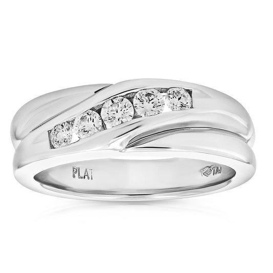 1/2 cttw Men's 5 Stone SI1 Clarity Diamond Wedding Ring Platinum Round