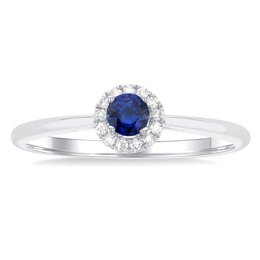 10K White Gold Sapphire And Diamond Halo Ring